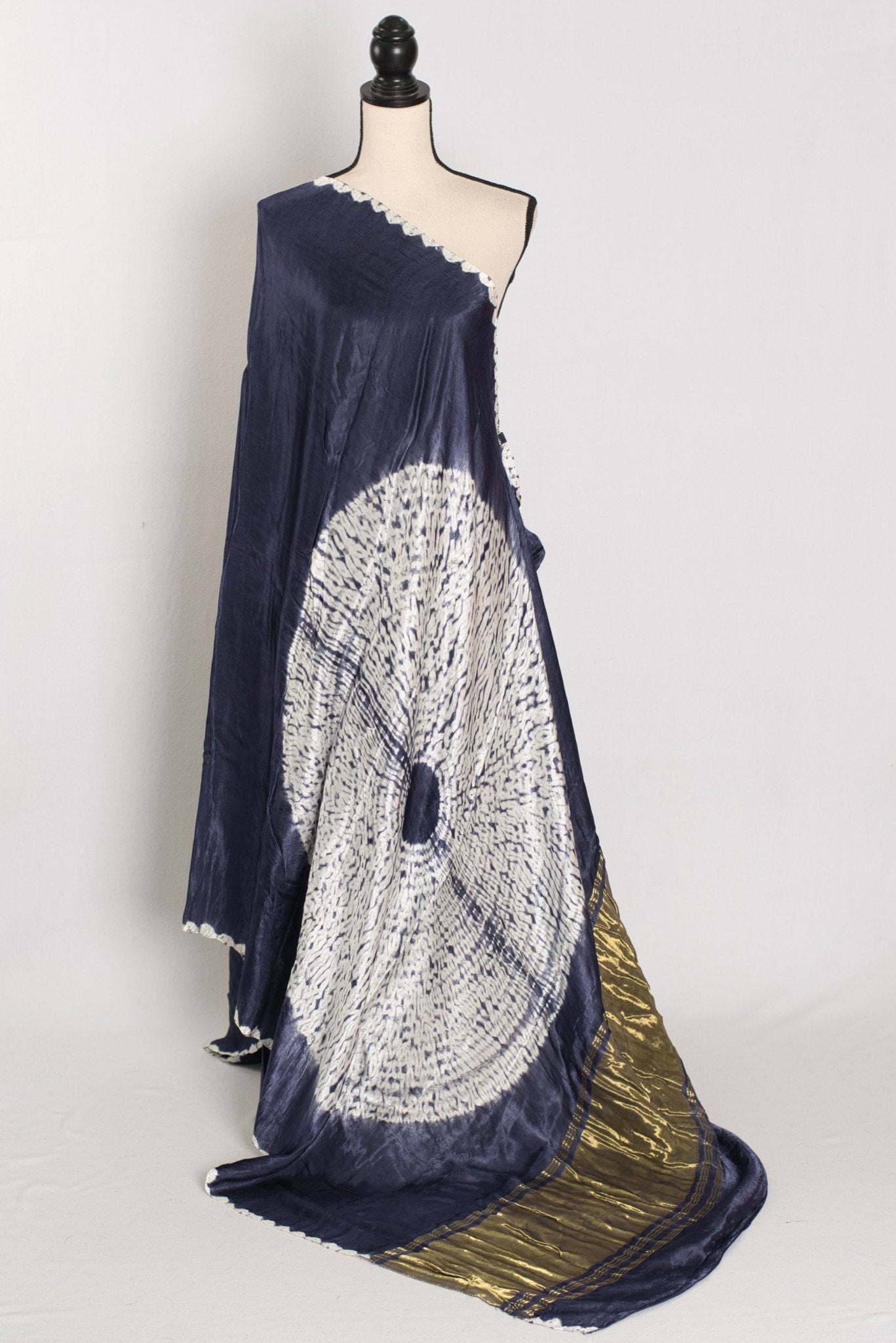 Sia: Bluish Grey Hand Shibori Modal Silk Designer Saree