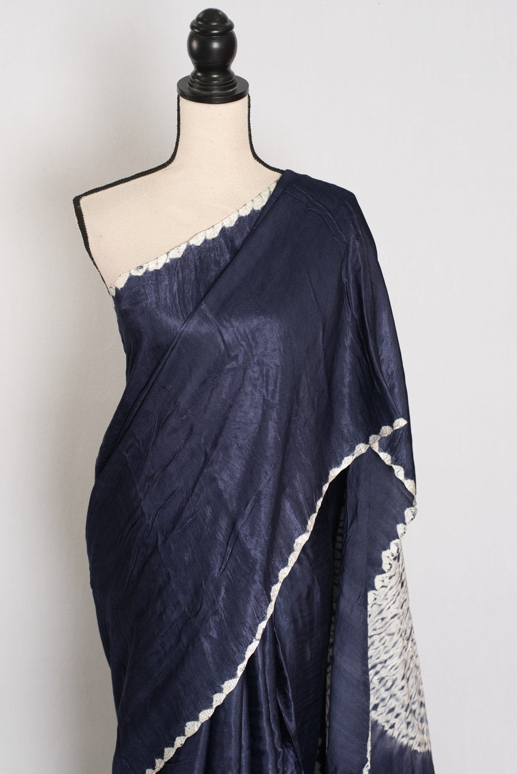 Sia: Bluish Grey Hand Shibori Modal Silk Designer Saree
