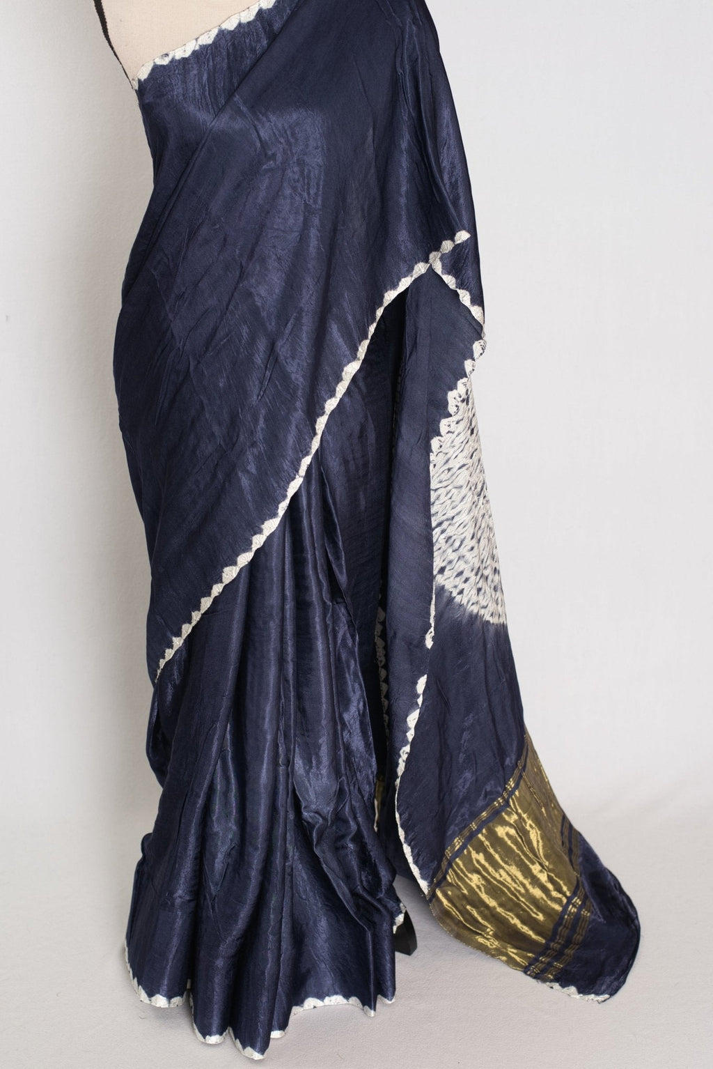 Sia: Bluish Grey Hand Shibori Modal Silk Designer Saree