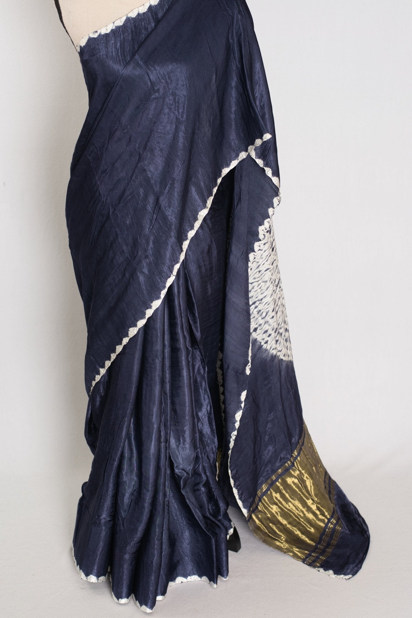 Sia: Bluish Grey Hand Shibori Modal Silk Designer Saree