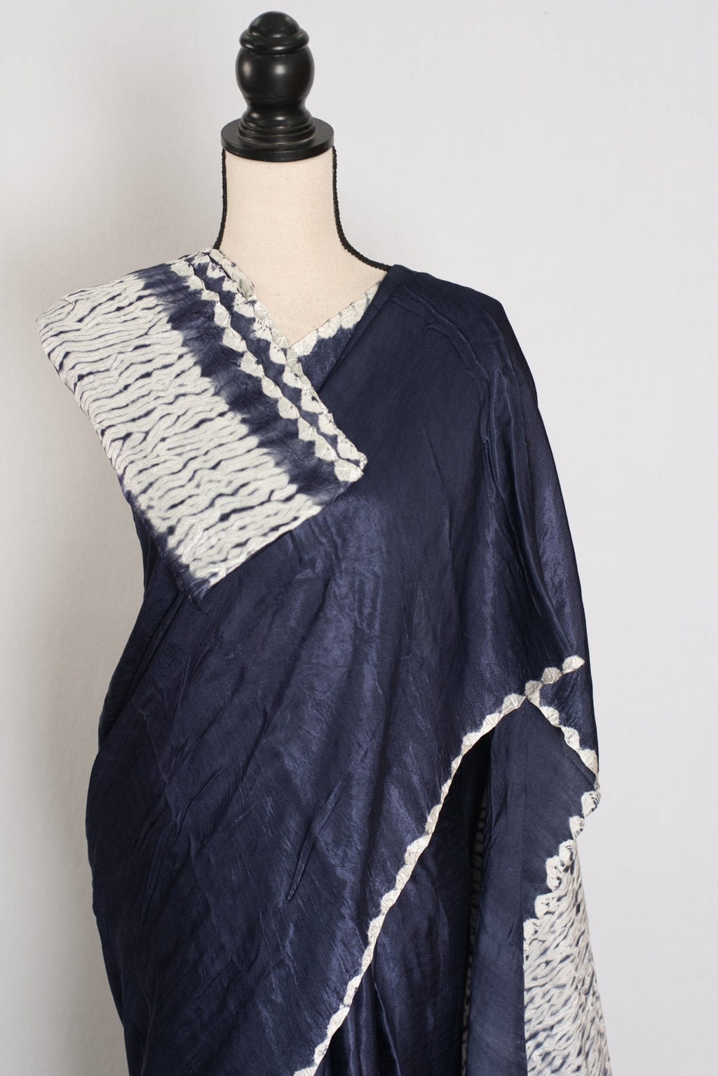 Sia: Bluish Grey Hand Shibori Modal Silk Designer Saree