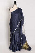 Sia: Bluish Grey Hand Shibori Modal Silk Designer Saree