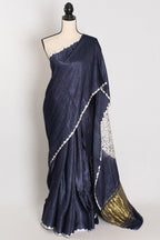 Sia: Bluish Grey Hand Shibori Modal Silk Designer Saree
