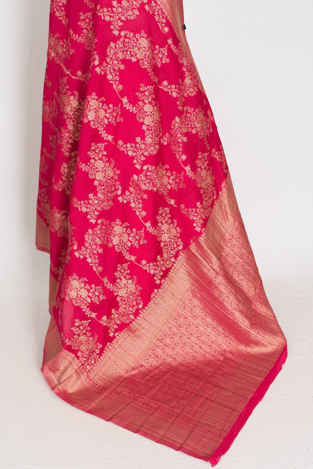 Siri: Rani Pink Semi Georgette Banarasi Saree with 42 Size Blouse