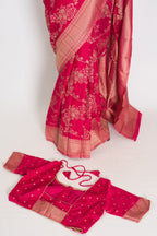 Siri: Rani Pink Semi Georgette Banarasi Saree with 42 Size Blouse