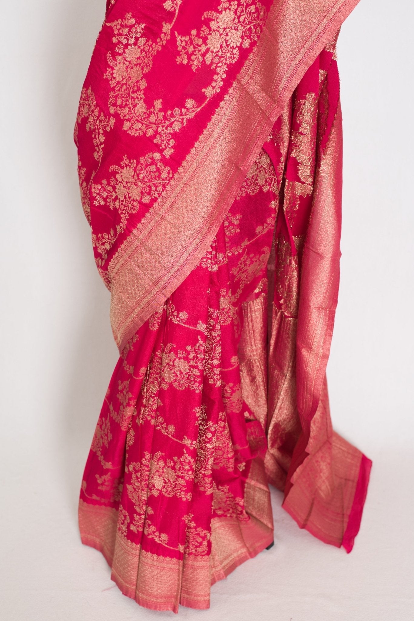 Siri: Rani Pink Semi Georgette Banarasi Saree with 42 Size Blouse