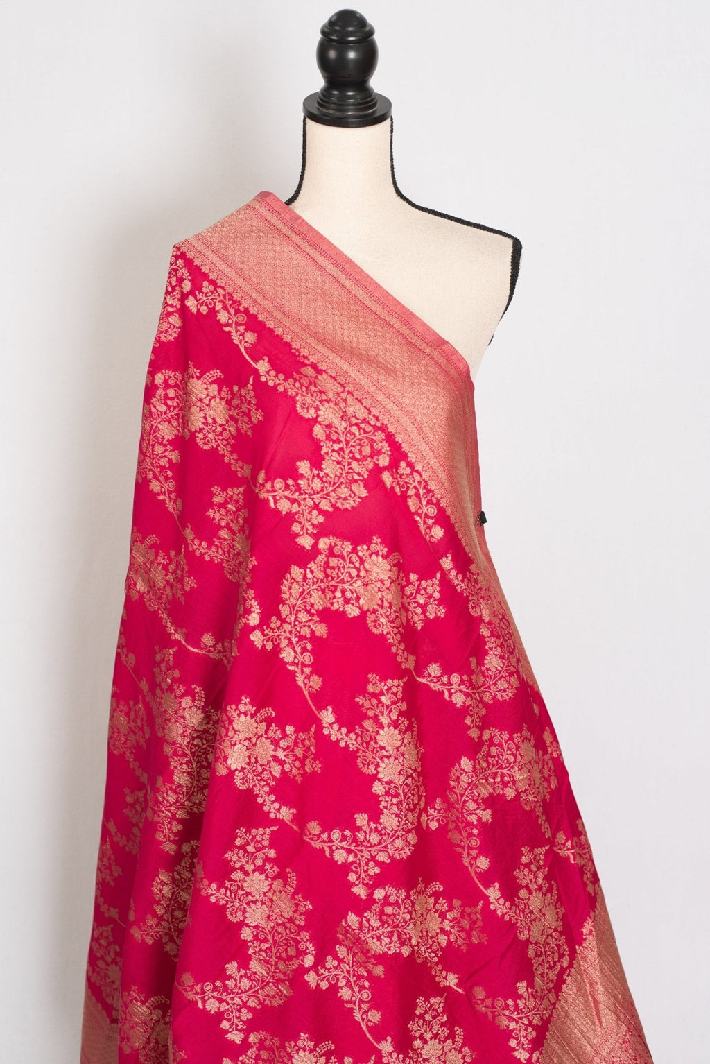Siri: Rani Pink Semi Georgette Banarasi Saree with 42 Size Blouse