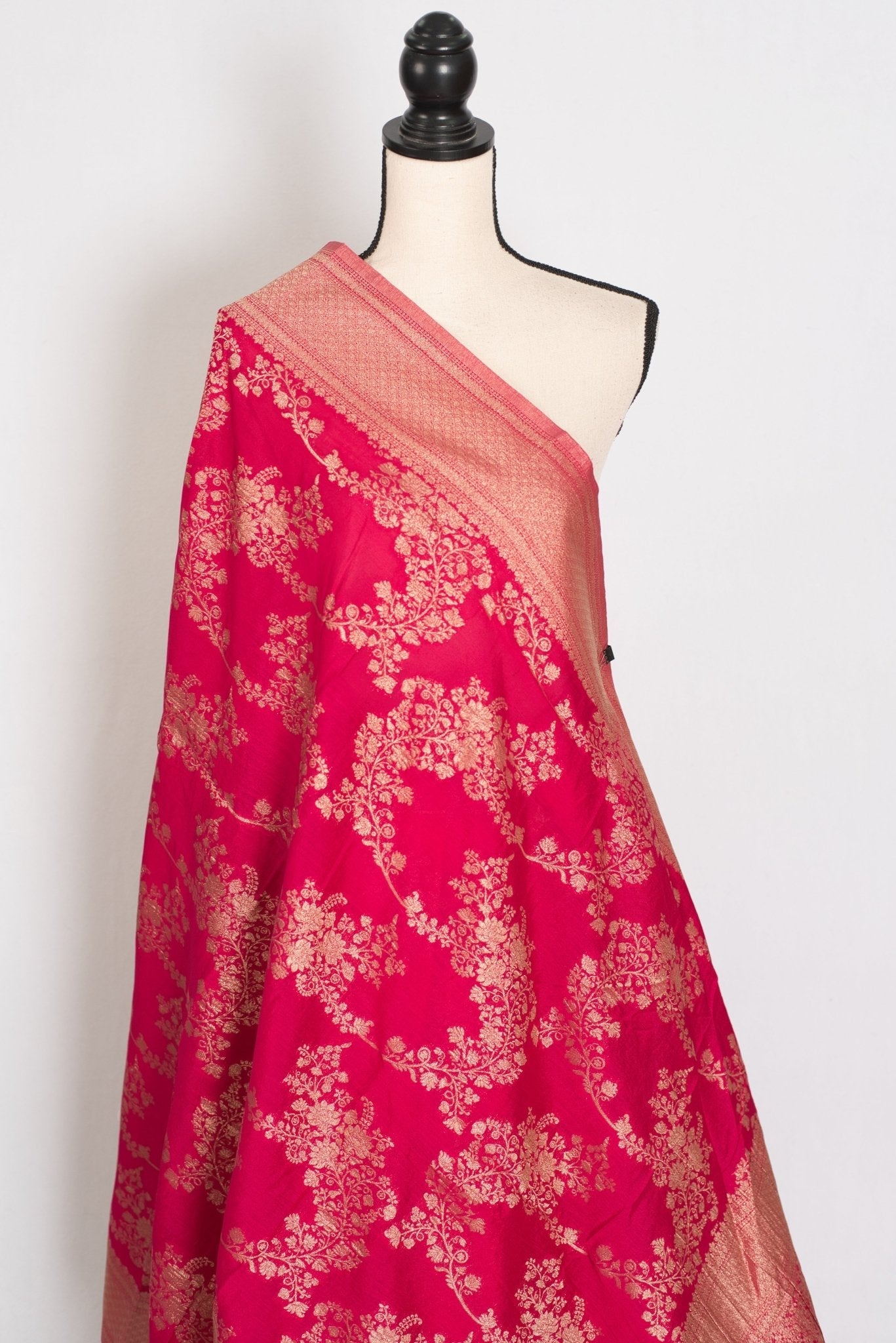 Siri: Rani Pink Semi Georgette Banarasi Saree with 42 Size Blouse