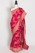 Siri: Rani Pink Semi Georgette Banarasi Saree with 42 Size Blouse