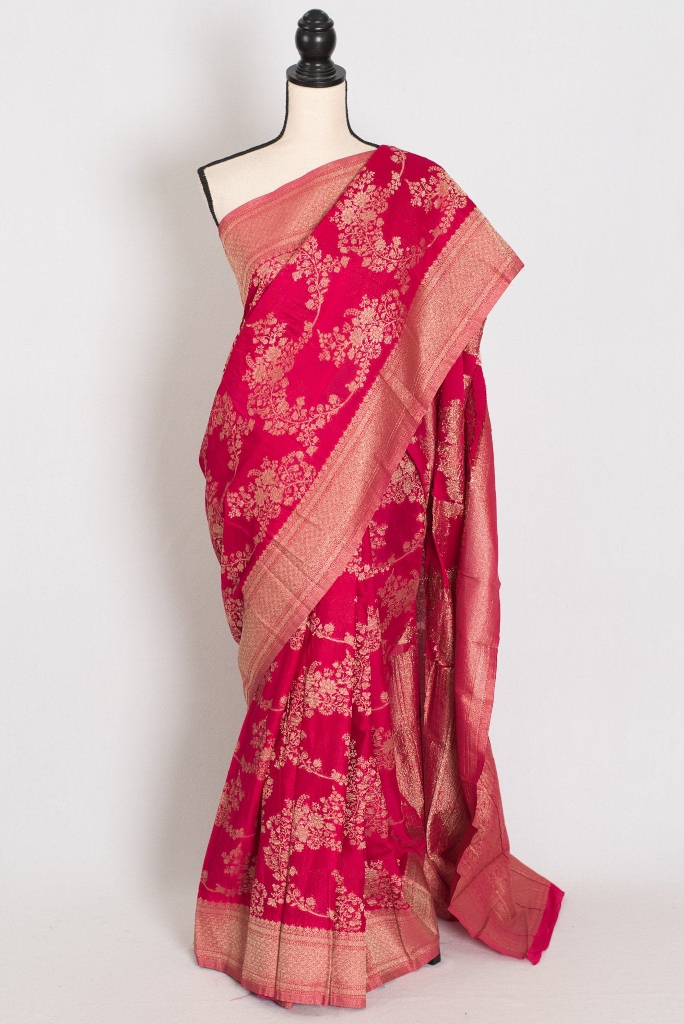 Siri: Rani Pink Semi Georgette Banarasi Saree with 42 Size Blouse