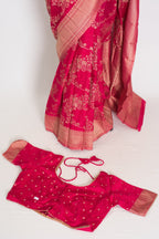 Siri: Rani Pink Semi Georgette Banarasi Saree with 42 Size Blouse