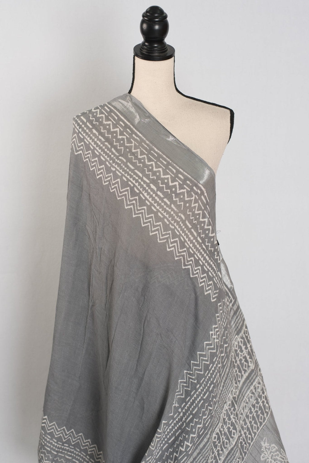 Snigdha: Grey and Silver Hand Block Printed Saree | Soft Linen Cotton