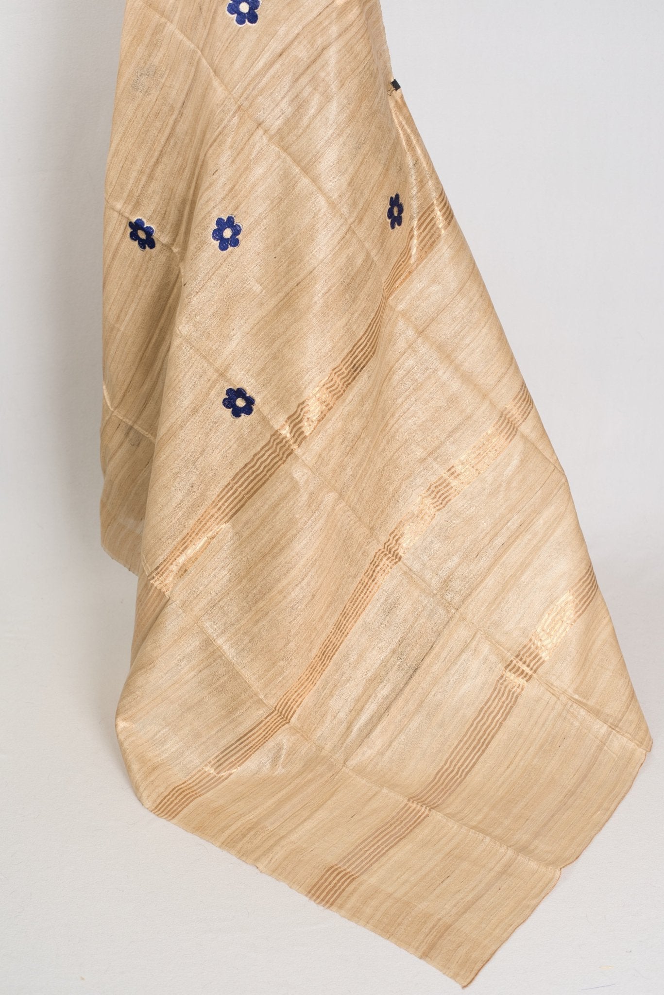 Sohini: Beige Gicha Tussar Saree | Floral Embroidery | Contemporary Handloom