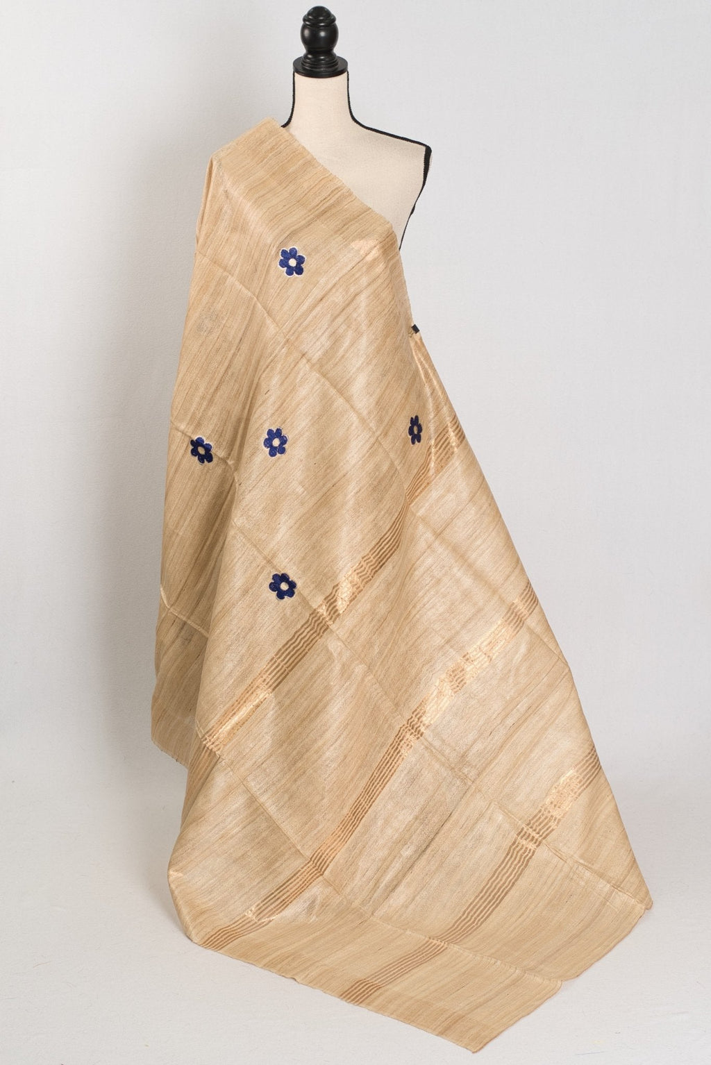 Sohini: Beige Gicha Tussar Saree | Floral Embroidery | Contemporary Handloom