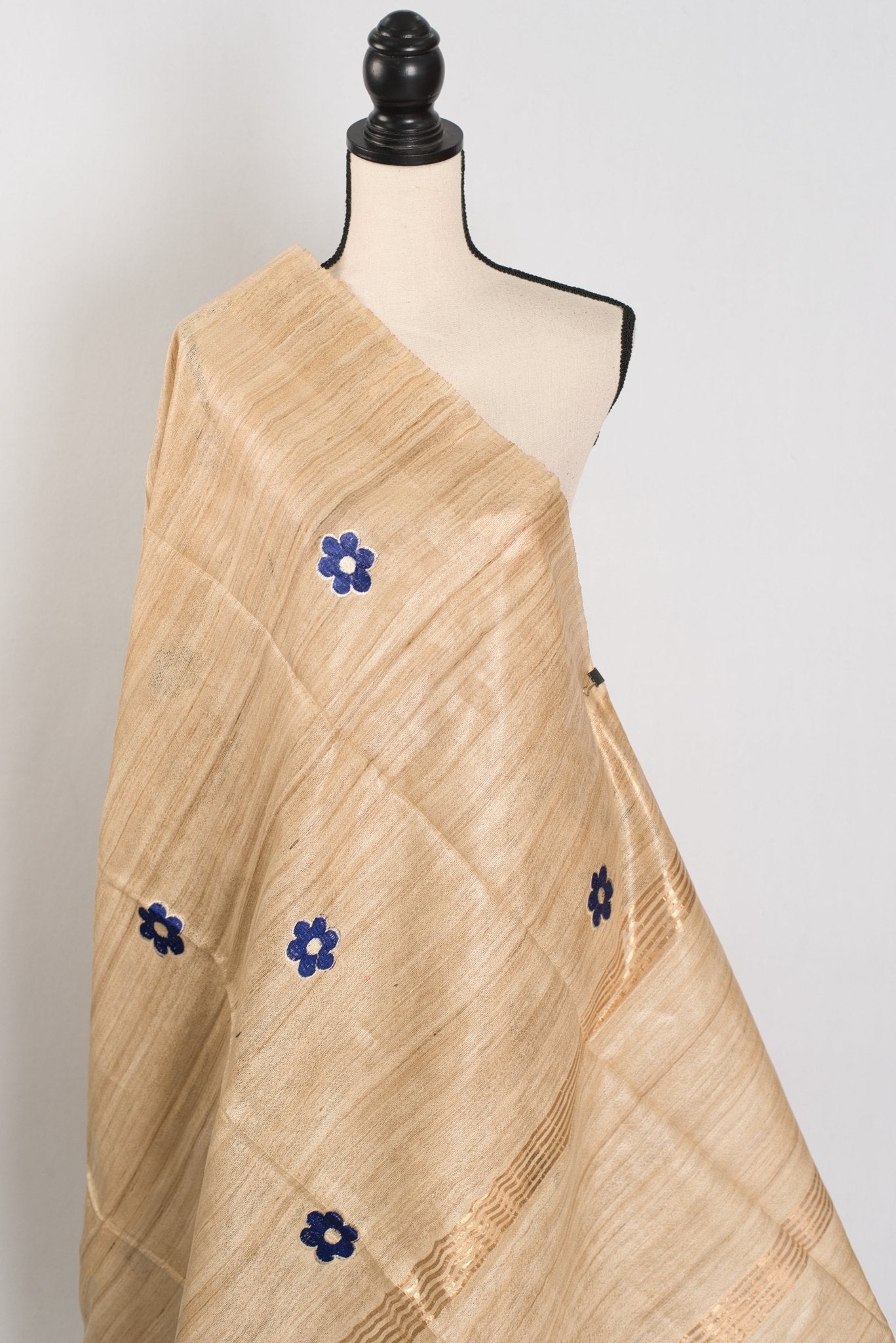 Sohini: Beige Gicha Tussar Saree | Floral Embroidery | Contemporary Handloom