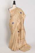 Sohini: Beige Gicha Tussar Saree | Floral Embroidery | Contemporary Handloom