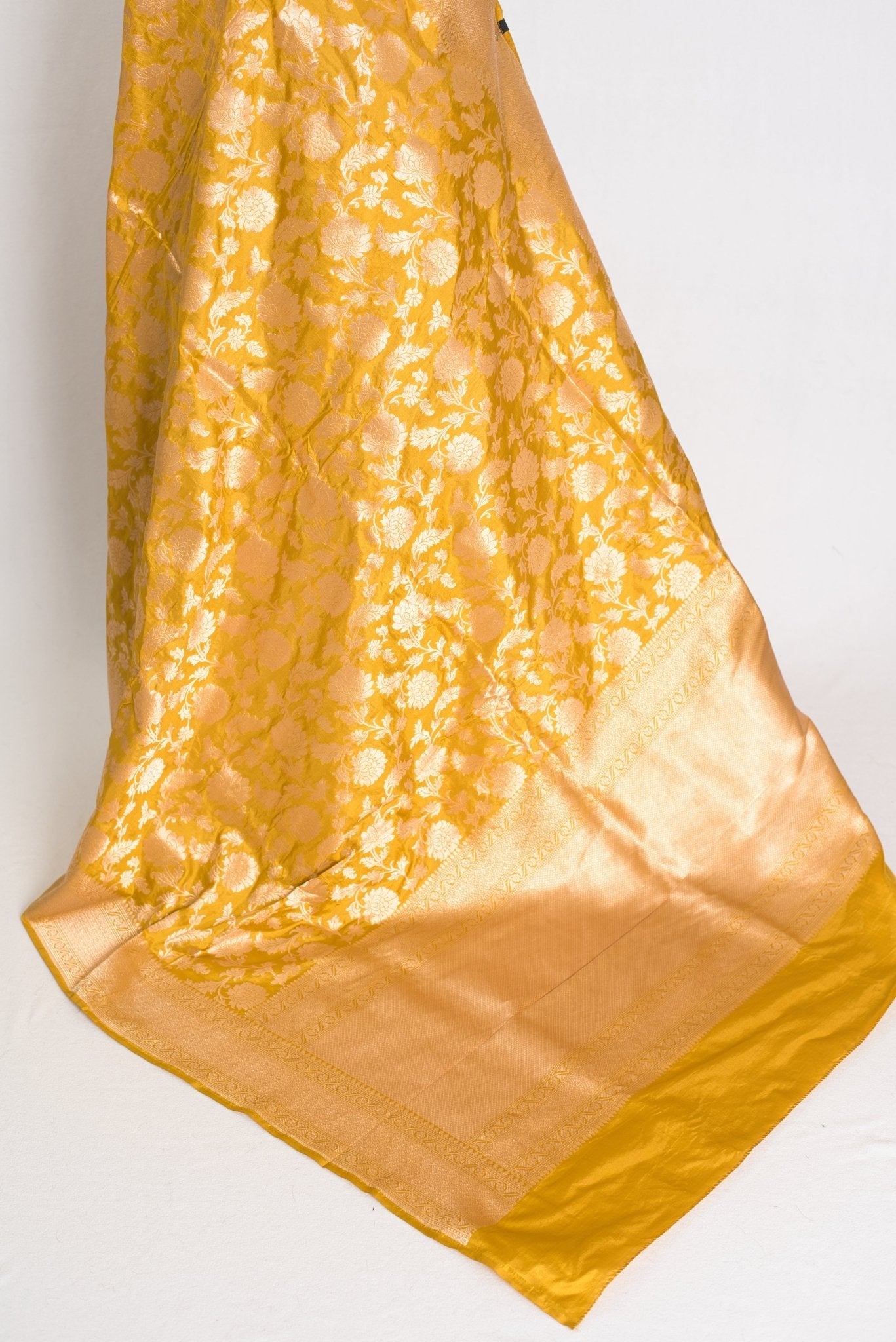 Sona: Silk Mark Certified Golden Yellow and Gold Bridal Banarasi Silk Saree