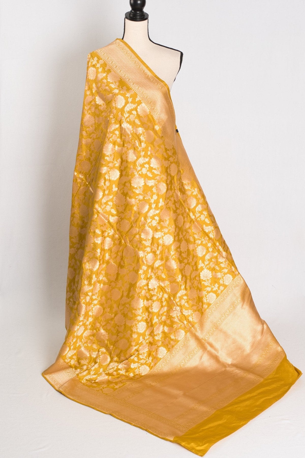 Sona: Silk Mark Certified Golden Yellow and Gold Bridal Banarasi Silk Saree