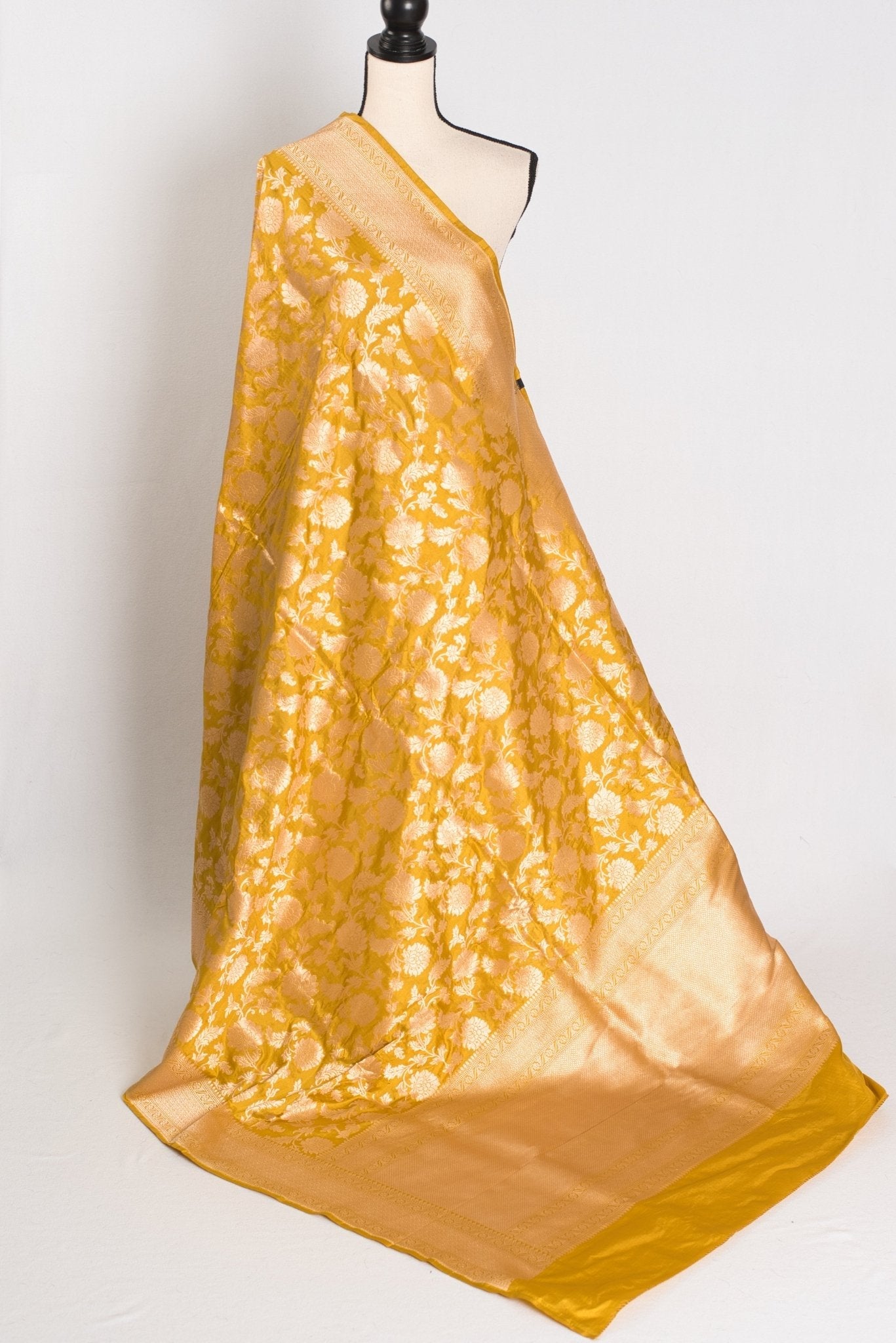 Sona: Silk Mark Certified Golden Yellow and Gold Bridal Banarasi Silk Saree