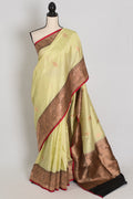 Sree: Silk Mark Certified Lime Green Katan Banarasi Silk Saree