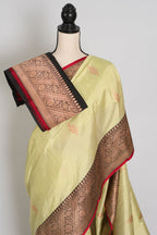 Sree: Silk Mark Certified Lime Green Katan Banarasi Silk Saree