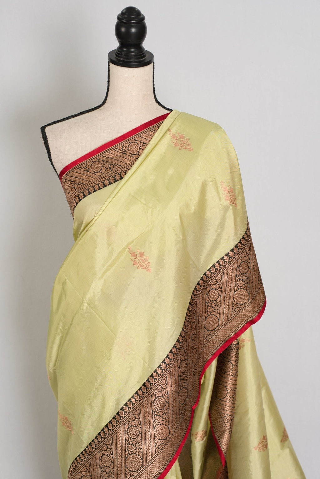 Sree: Silk Mark Certified Lime Green Katan Banarasi Silk Saree