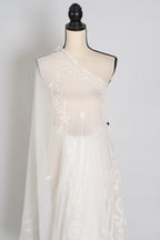 Subha : Off-White Lucknow Chikankari Hand Embroidery Georgette Saree