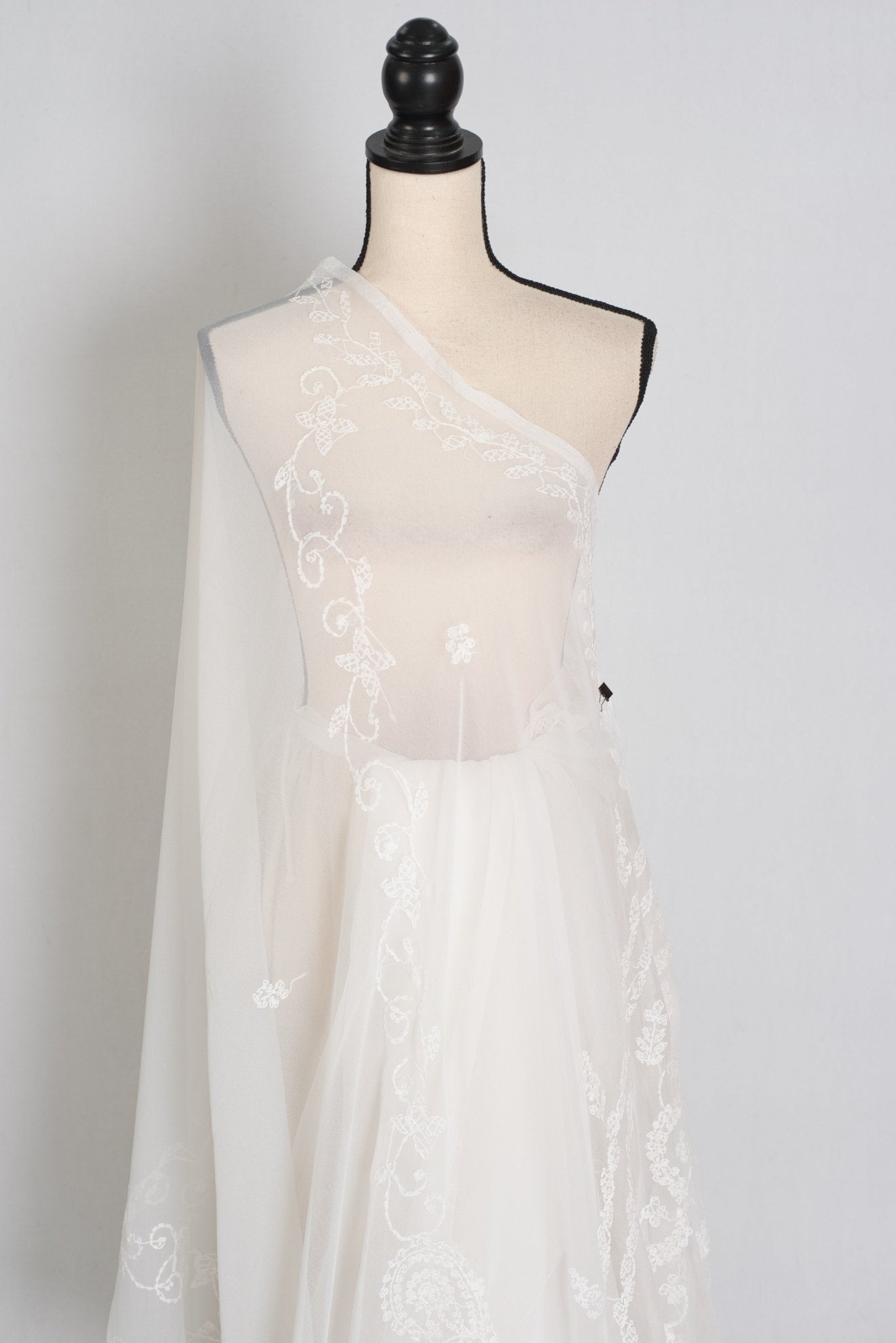 Subha : Off-White Lucknow Chikankari Hand Embroidery Georgette Saree