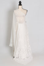 Subha : Off-White Lucknow Chikankari Hand Embroidery Georgette Saree