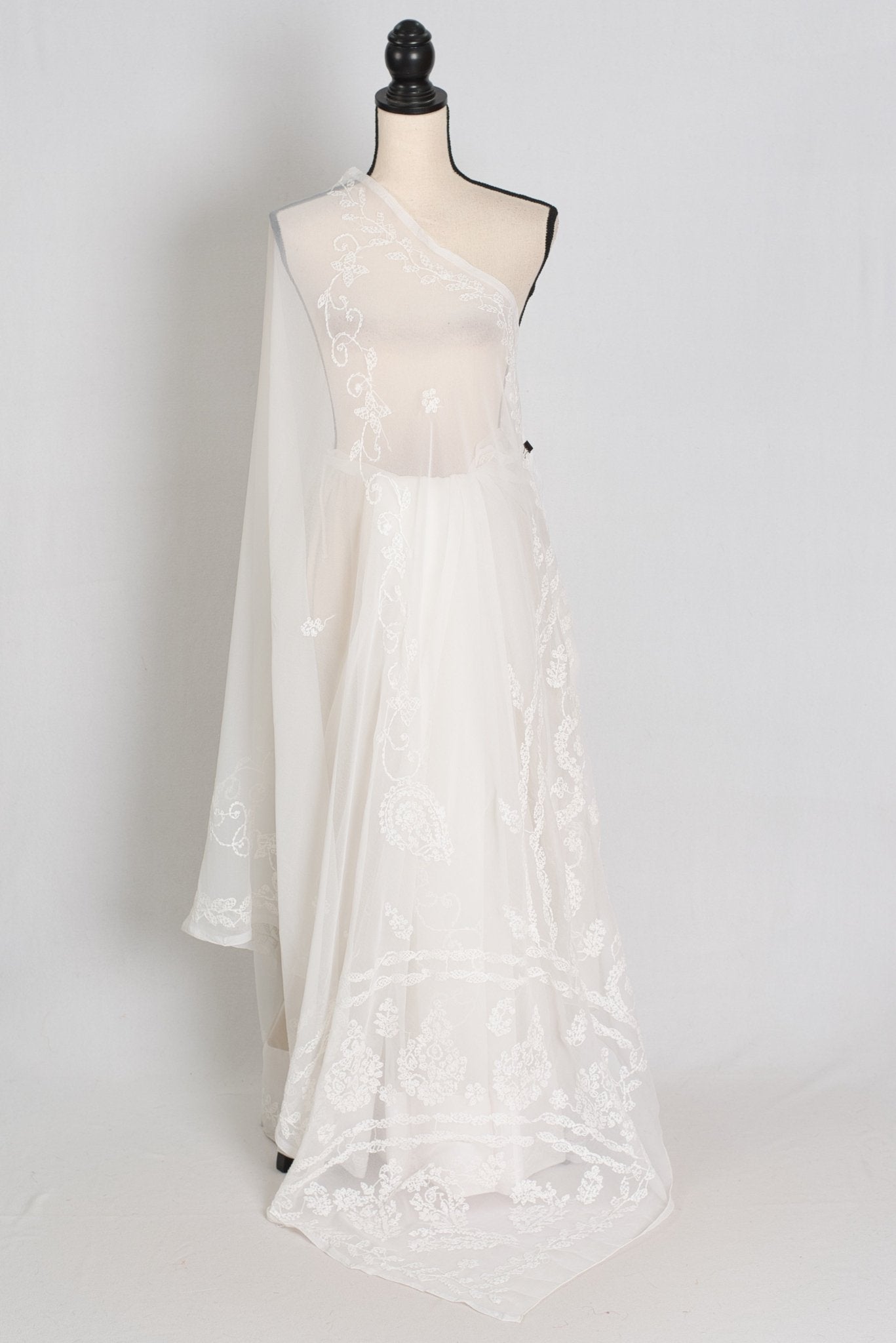 Subha : Off-White Lucknow Chikankari Hand Embroidery Georgette Saree