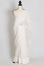 Subha : Off-White Lucknow Chikankari Hand Embroidery Georgette Saree
