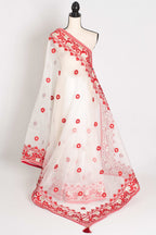 Subha : White and Red Semi Organza Embroidery Designer Saree