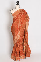 Sumi : Rust Orange & Gold Semi Mashru Bandhani Saree