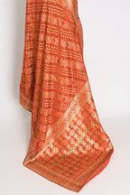 Sumi : Rust Orange & Gold Semi Mashru Bandhani Saree