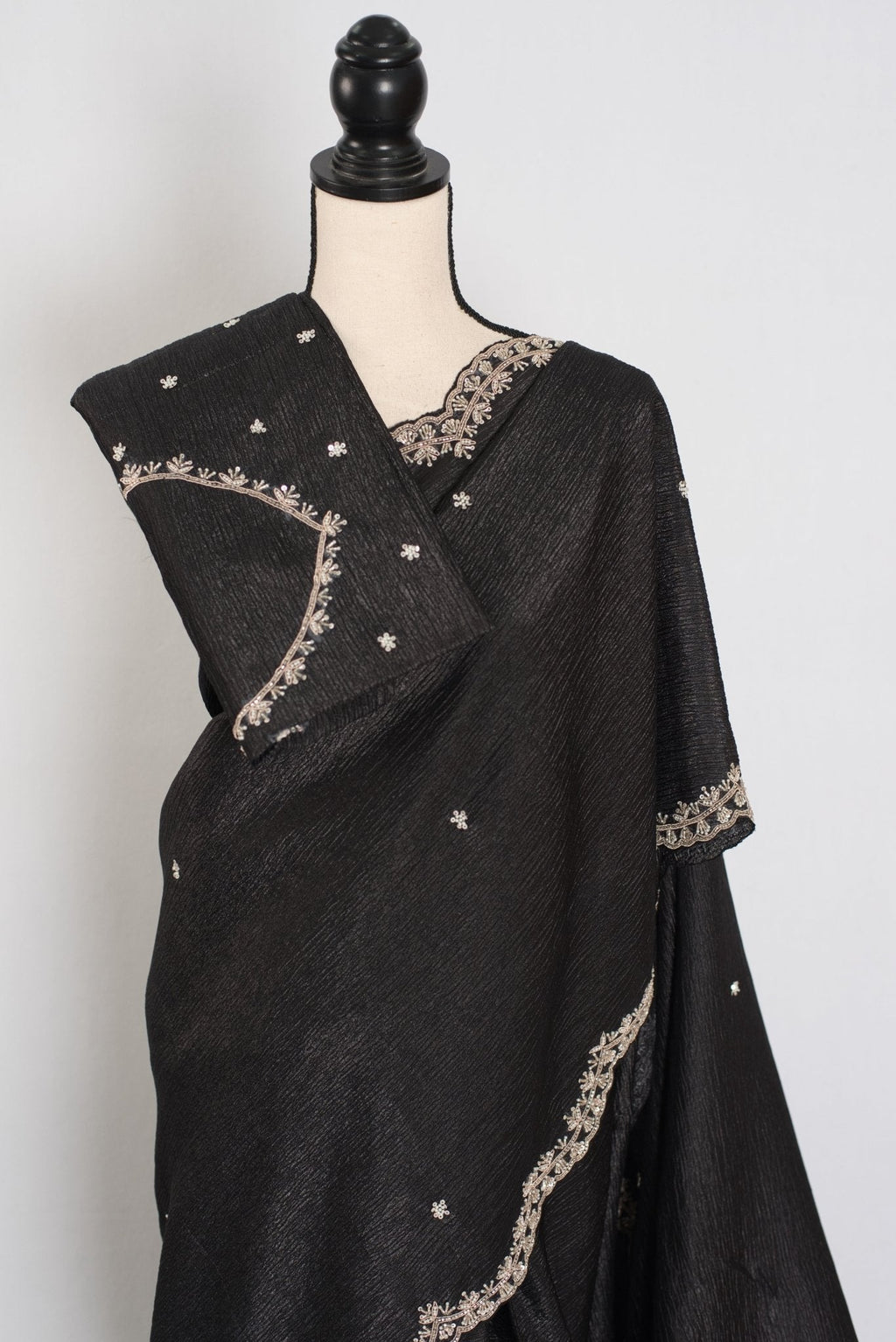 Sunayna | Black Crush Tissue Designer Partywear Saree - Bollywood Fashion