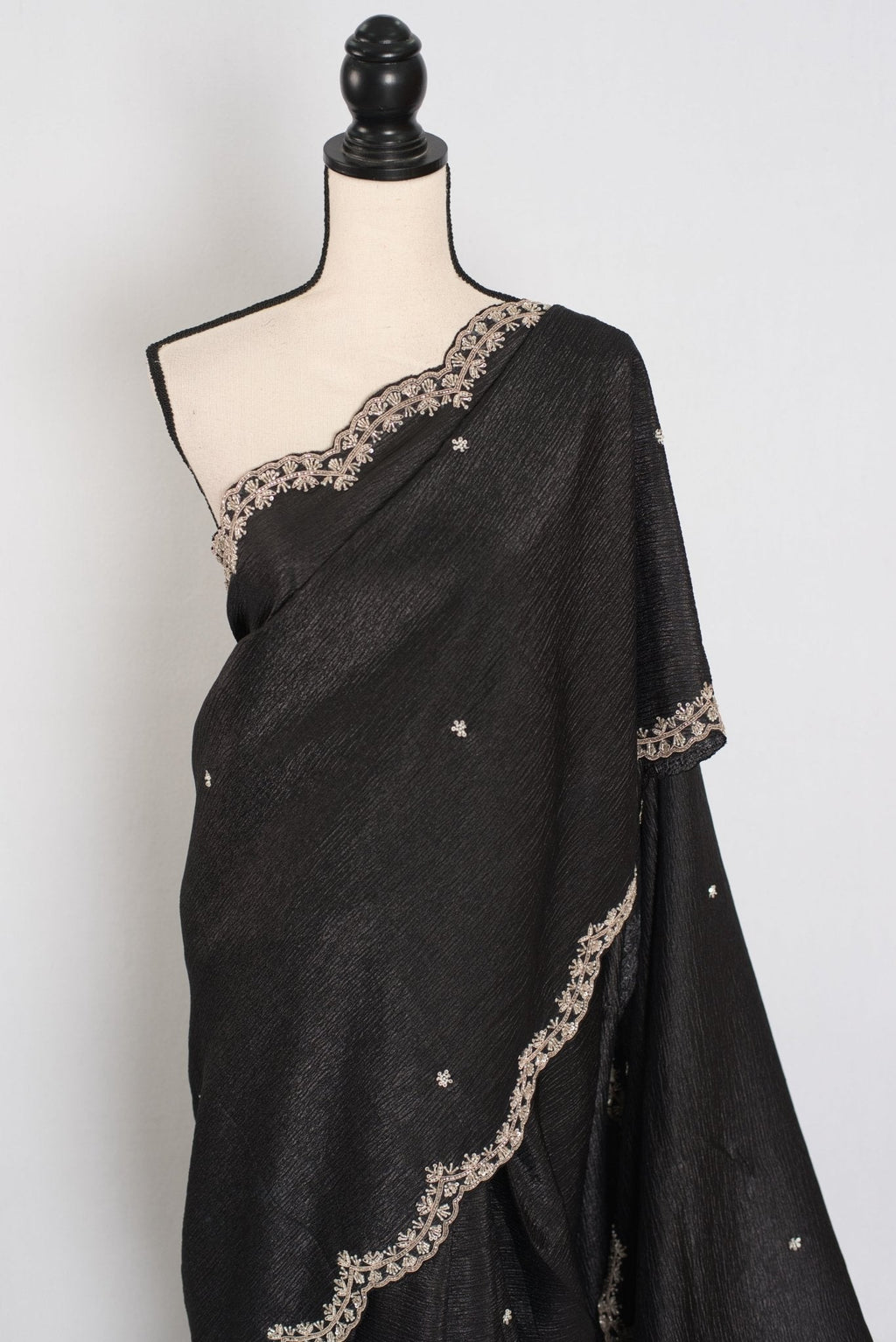 Sunayna | Black Crush Tissue Designer Partywear Saree - Bollywood Fashion