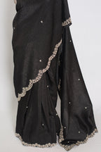 Sunayna | Black Crush Tissue Designer Partywear Saree - Bollywood Fashion