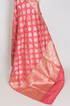 Tanima: Silk Mark Certified Pink & Gold Jaal Banarasi Saree with Size 40 Blouse