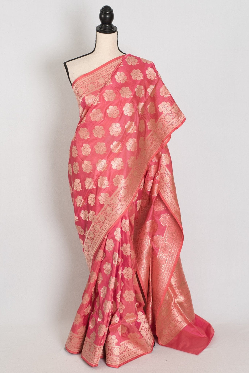 Tanima: Silk Mark Certified Pink & Gold Jaal Banarasi Saree with Size 40 Blouse