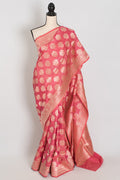 Tanima: Silk Mark Certified Pink & Gold Jaal Banarasi Saree with Size 40 Blouse