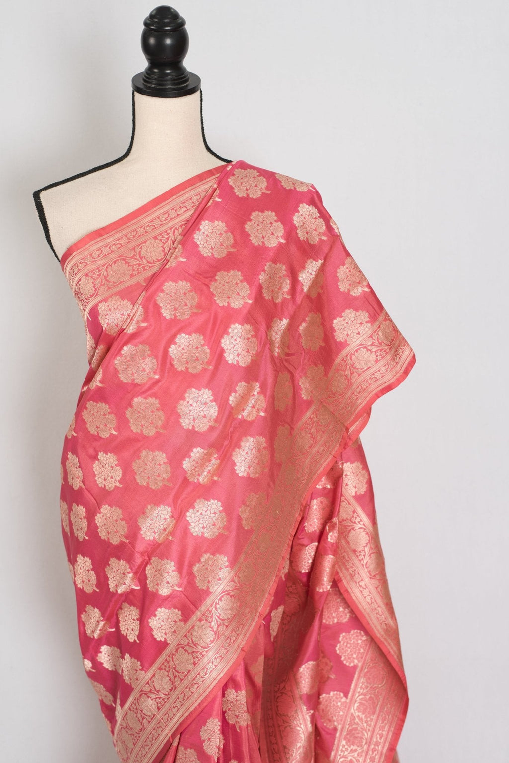 Tanima: Silk Mark Certified Pink & Gold Jaal Banarasi Saree with Size 40 Blouse