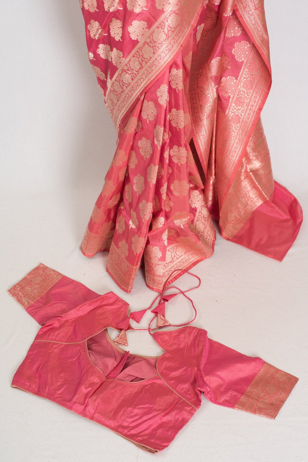 Tanima: Silk Mark Certified Pink & Gold Jaal Banarasi Saree with Size 40 Blouse