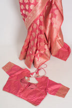 Tanima: Silk Mark Certified Pink & Gold Jaal Banarasi Saree with Size 40 Blouse