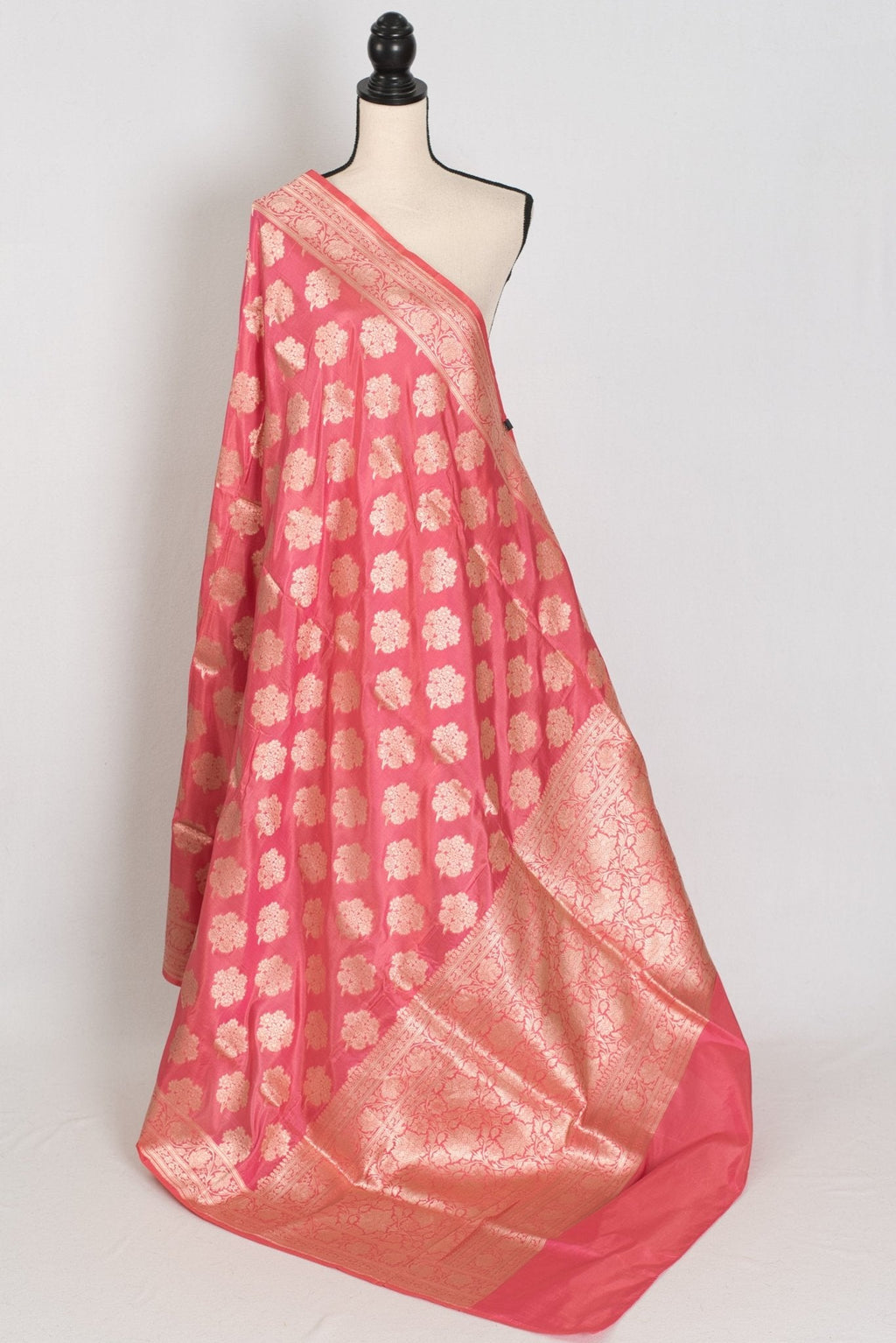 Tanima: Silk Mark Certified Pink & Gold Jaal Banarasi Saree with Size 40 Blouse