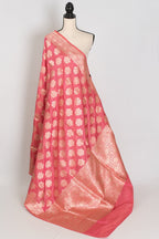 Tanima: Silk Mark Certified Pink & Gold Jaal Banarasi Saree with Size 40 Blouse
