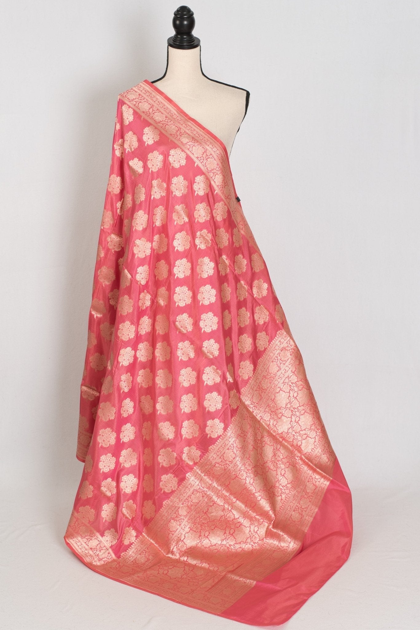 Tanima: Silk Mark Certified Pink & Gold Jaal Banarasi Saree with Size 40 Blouse
