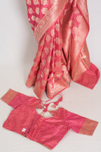 Tanima: Silk Mark Certified Pink & Gold Jaal Banarasi Saree with Size 40 Blouse