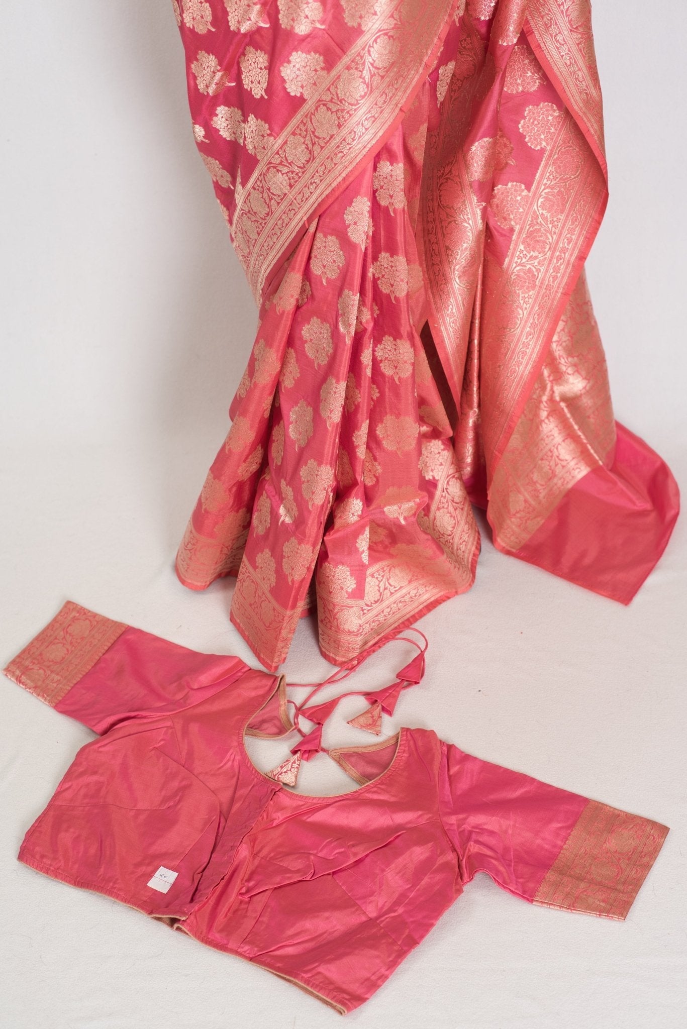 Tanima: Silk Mark Certified Pink & Gold Jaal Banarasi Saree with Size 40 Blouse