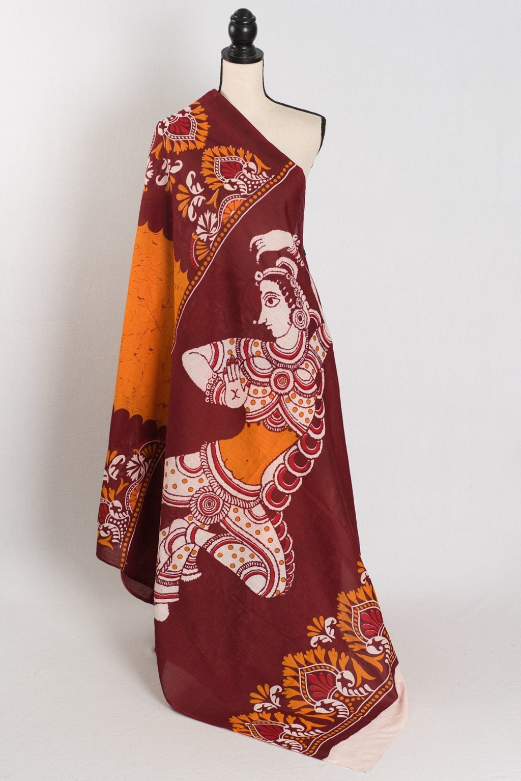 Trina: Orange & Red Batik Printed Mulmul Cotton Saree | Lightweight Handloom
