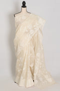 Vibha: Fine Quality White-on-White Hand-Woven Bengal Cotton Jamdani Saree